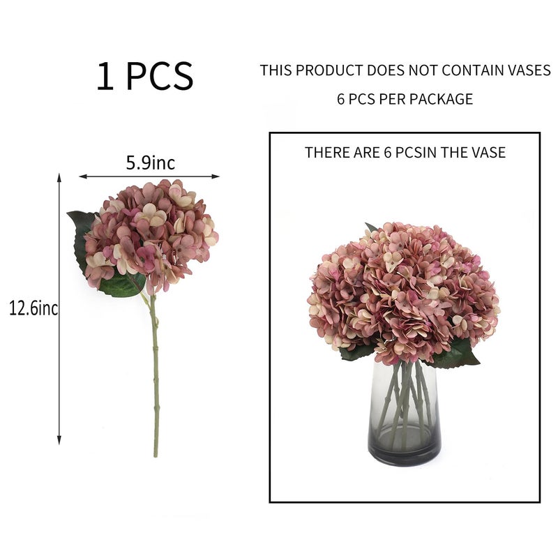 Kimura's Cabin 6pcs Fake Hydrangea Flowers Vintage Artificial Silk Hydrangeas Bouquets Faux Hydrangea with Stems for Autumn Wedding Party Home Garden Table Center Decoration (Pink Purple) - Image 2